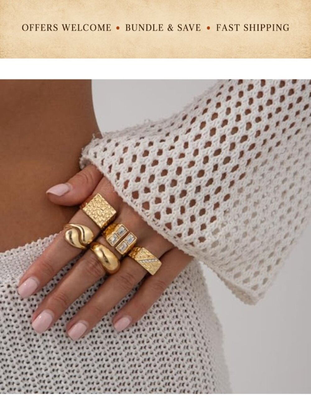 Chunky Gold Alloy Statement Rings Stackable Knuckle Rings for Women - Picture 3 of 6
